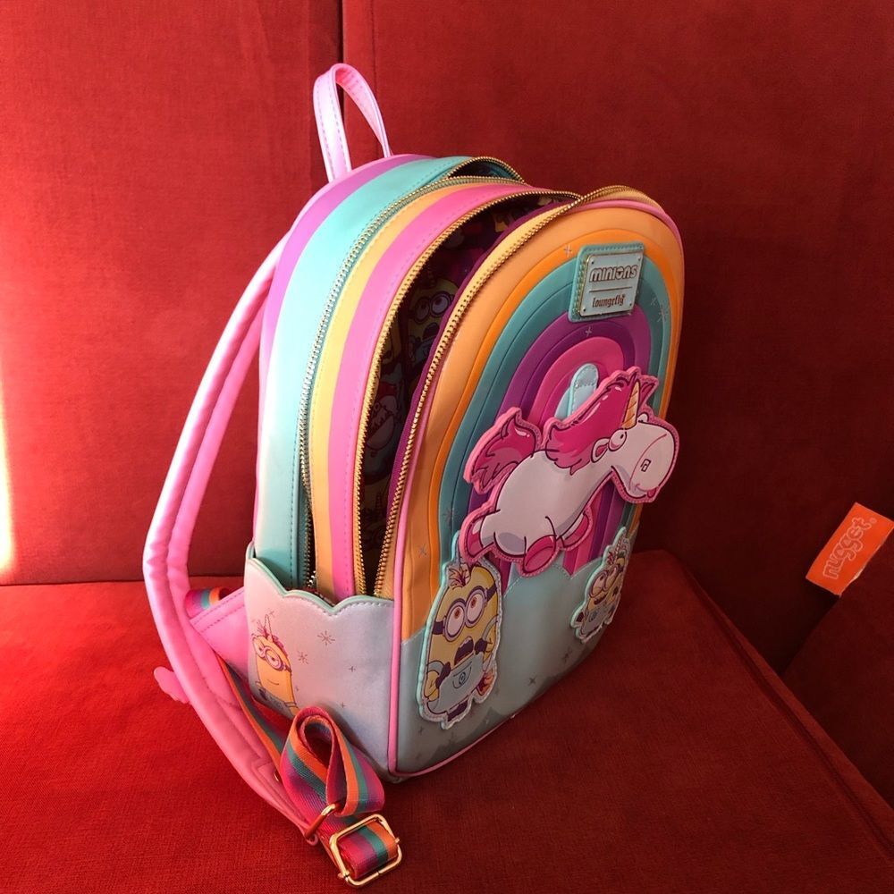 Loungefly Minions Fluffy Unicorn Rainbow Mini Backpack - Picture 3 of 7